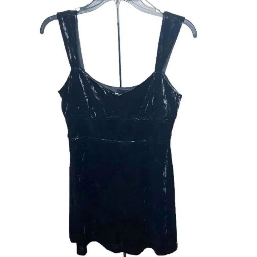 Lush Black Crushed Velvet Mini Dress Size Large Nwt A-Line Sweetheart Neck Party